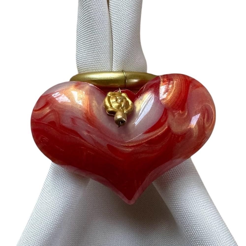Set of 6 Elegant Red Heart beaded napkin holder napkin rings